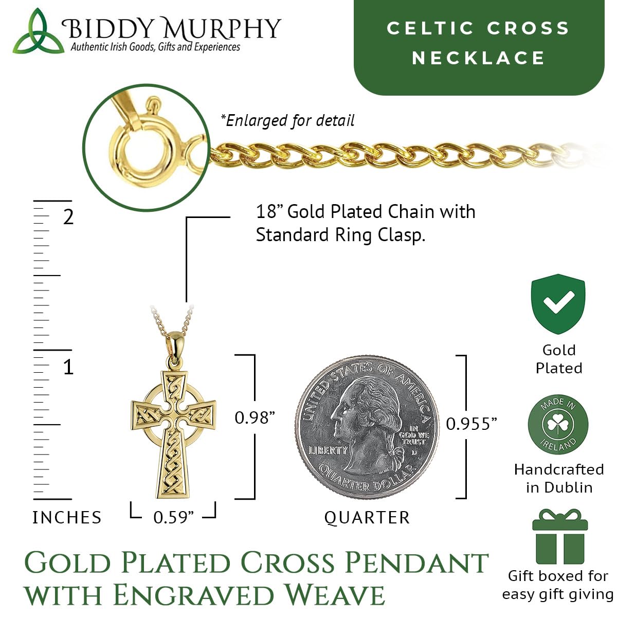 Gold-Plated Irish Celtic Cross Necklace
