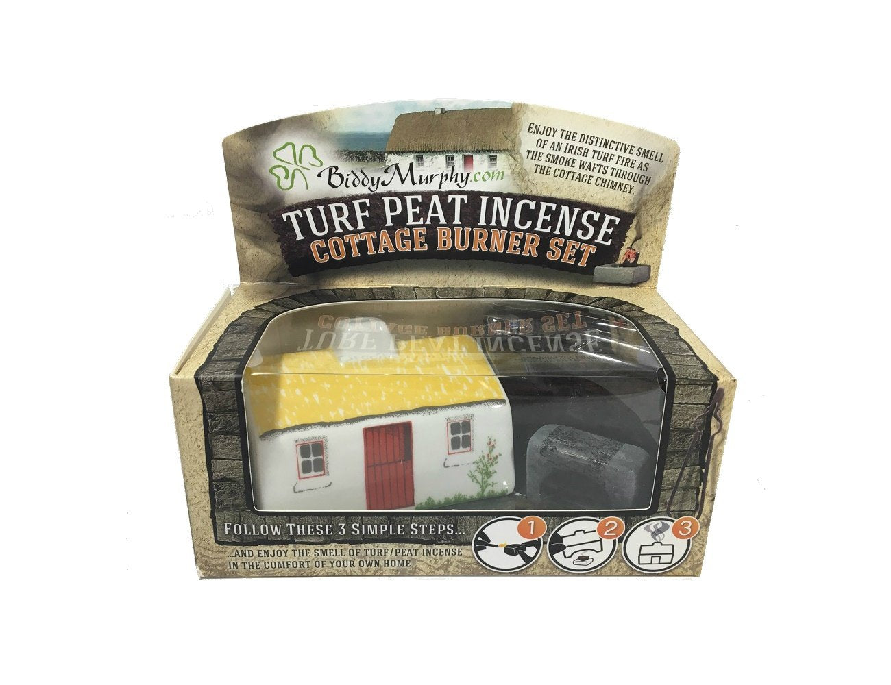 Biddy Murphy Irish Turf Ceramic Cottage Incense Burner: Includes 12 Irish Peat Briquettes, Made in Ireland