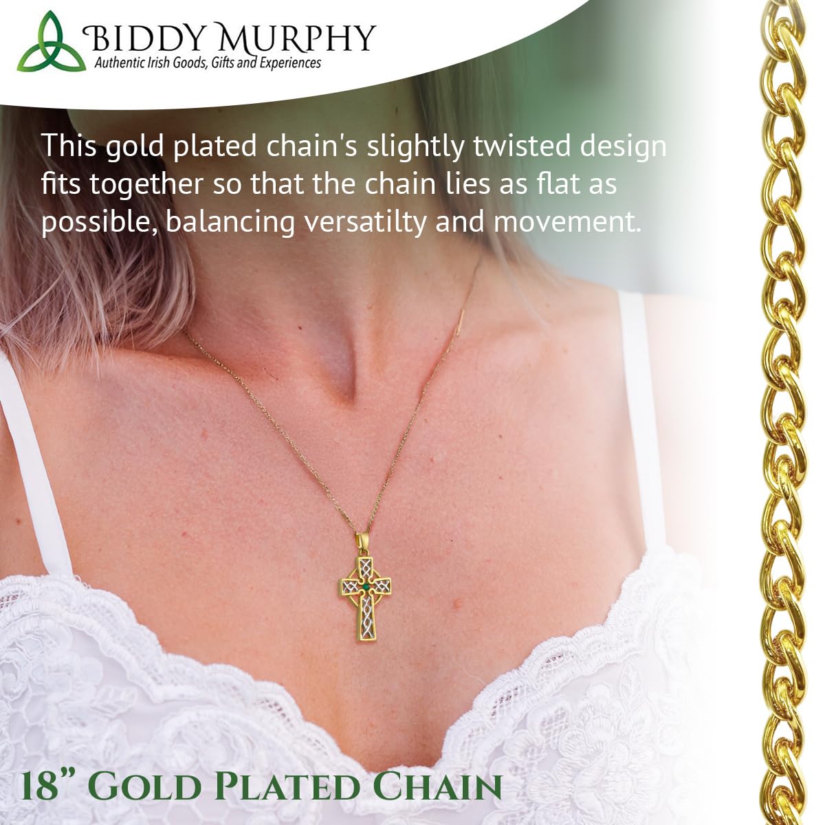 Sterling Silver & Gold-Plated Irish Celtic Cross Necklace with Emerald Zirconia Stone & Filigree Inlay