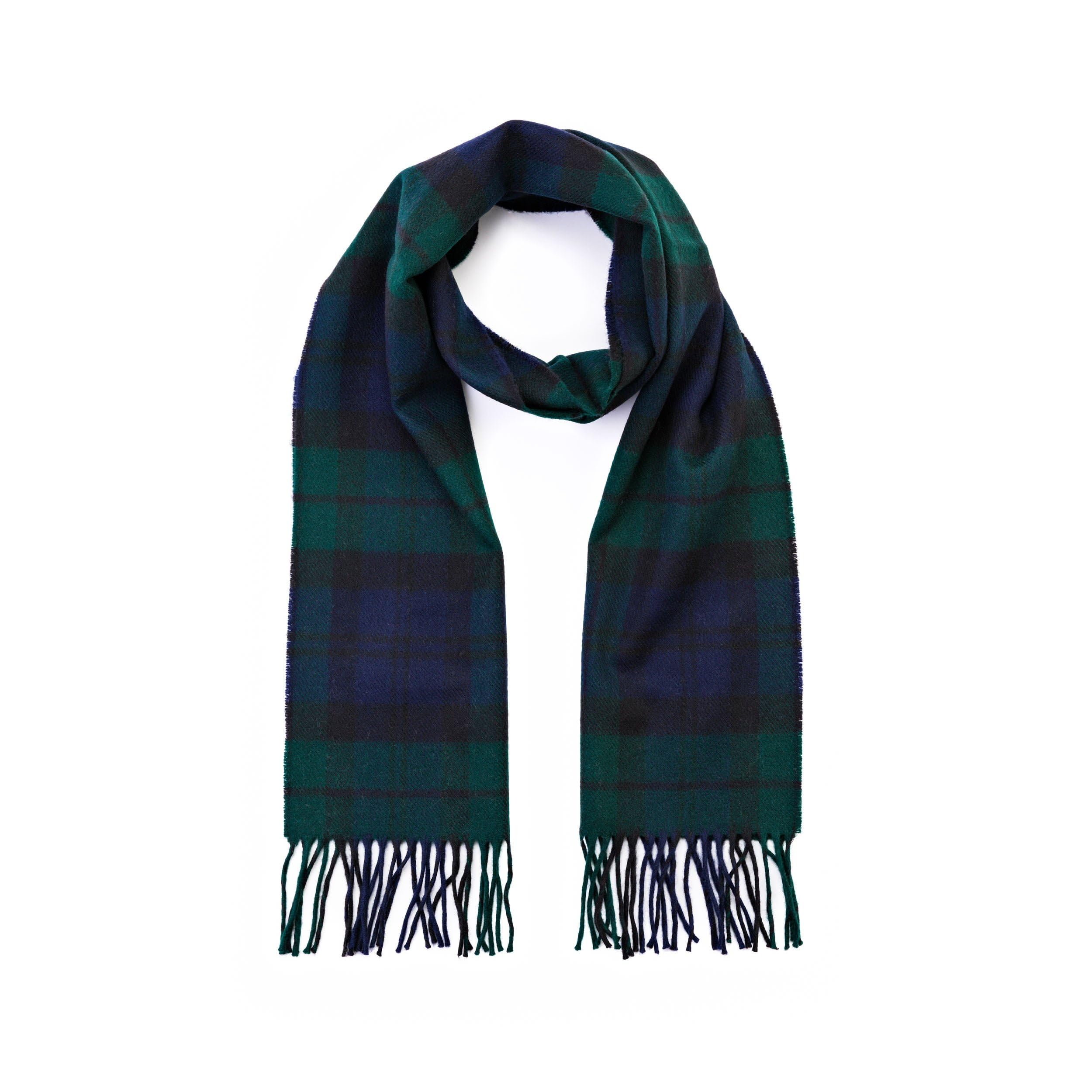 100% Brushed Merino Wool Scarf - Blackwatch Tartan Plaid, 12" x 71", Made in Ireland