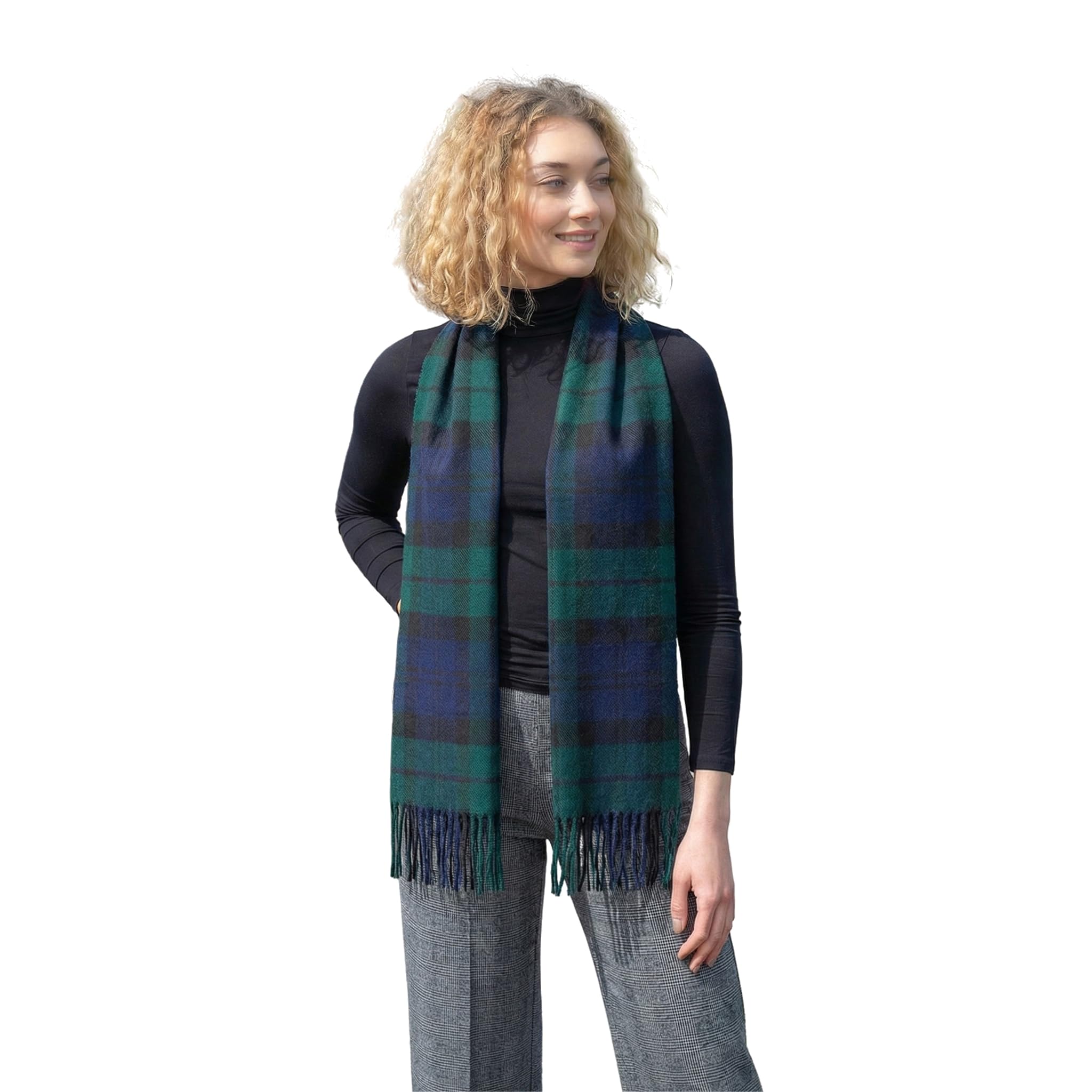 100% Brushed Merino Wool Scarf - Blackwatch Tartan Plaid, 12" x 71", Made in Ireland