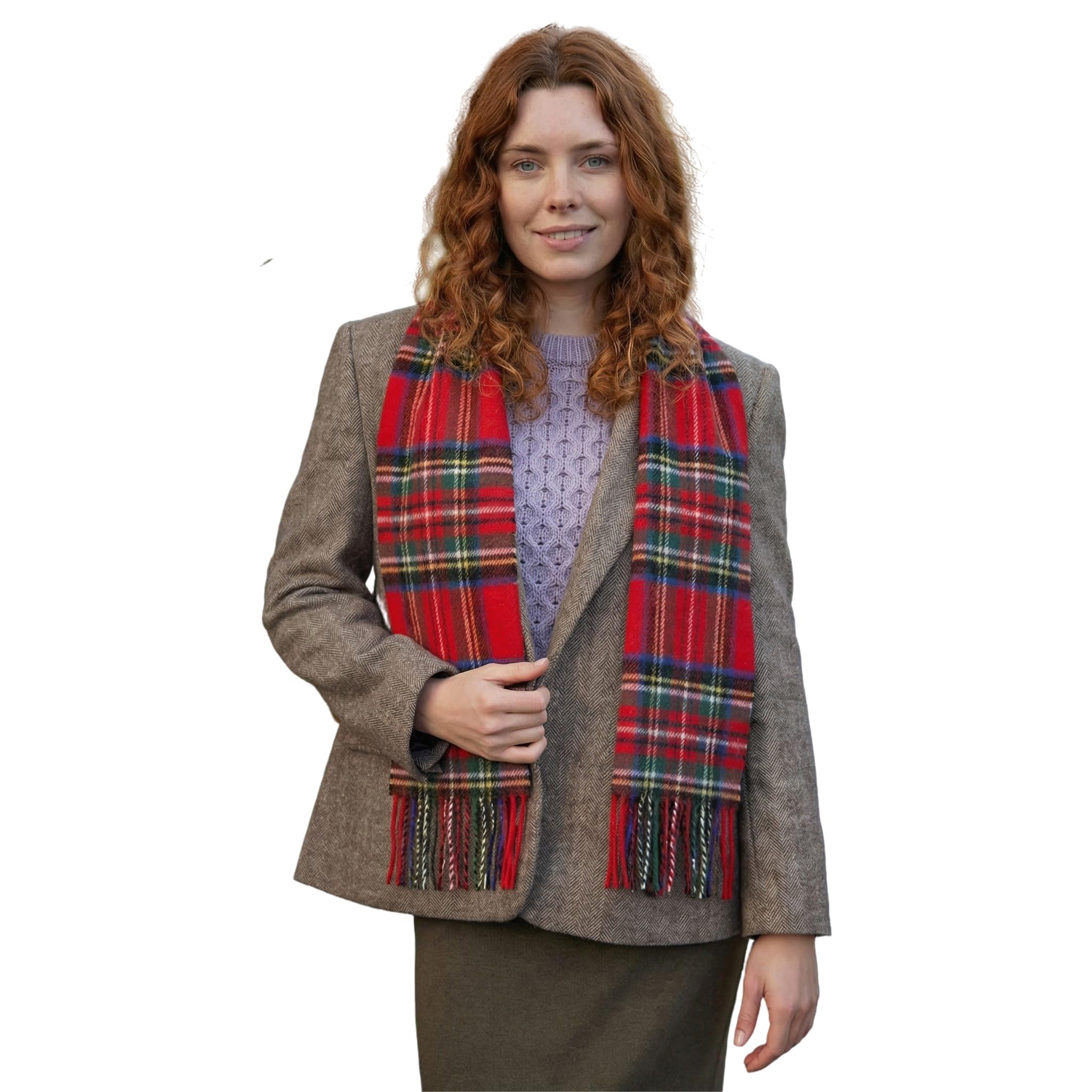 100% Irish Wool Scarf - Red Royal Stewart Tartan Plaid, 12" x 60", Made in Ireland