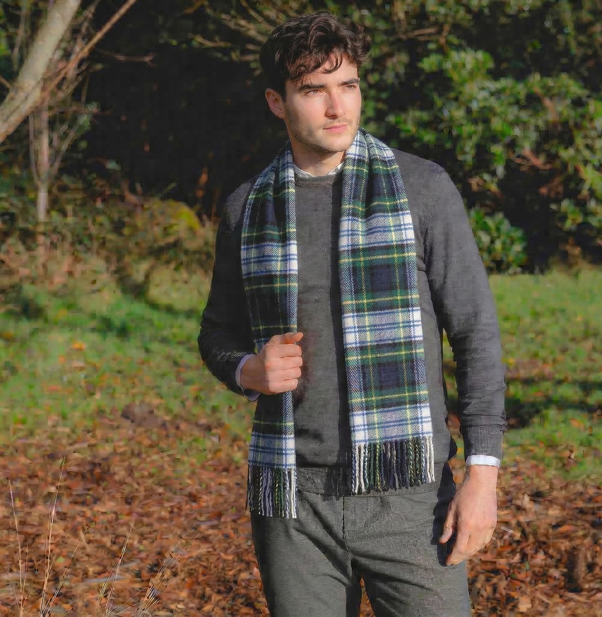 100% Irish Wool Scarf - Dress Gordon Tartan Plaid, 12" x 60", Made in Ireland