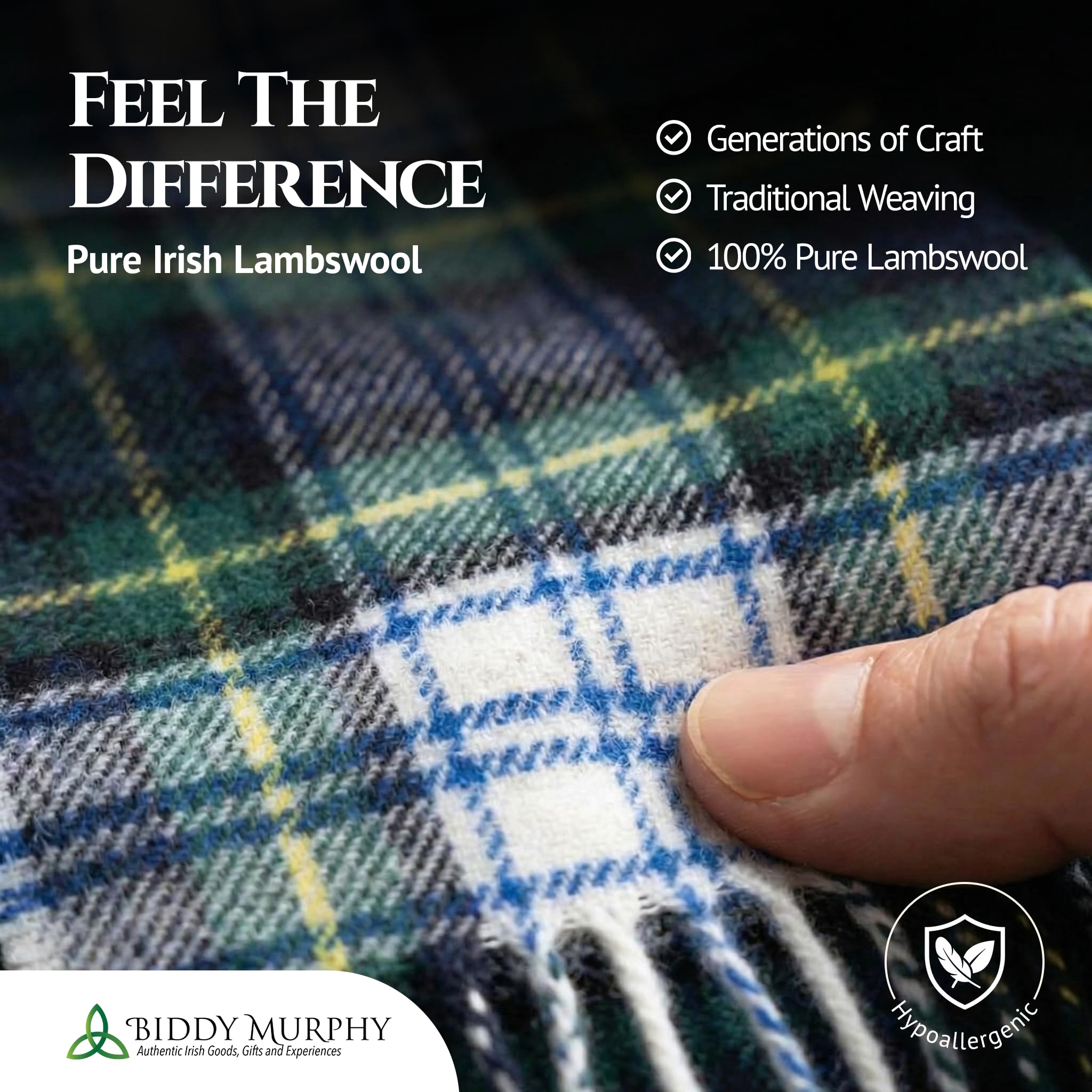 100% Irish Wool Scarf - Dress Gordon Tartan Plaid, 12" x 60", Made in Ireland