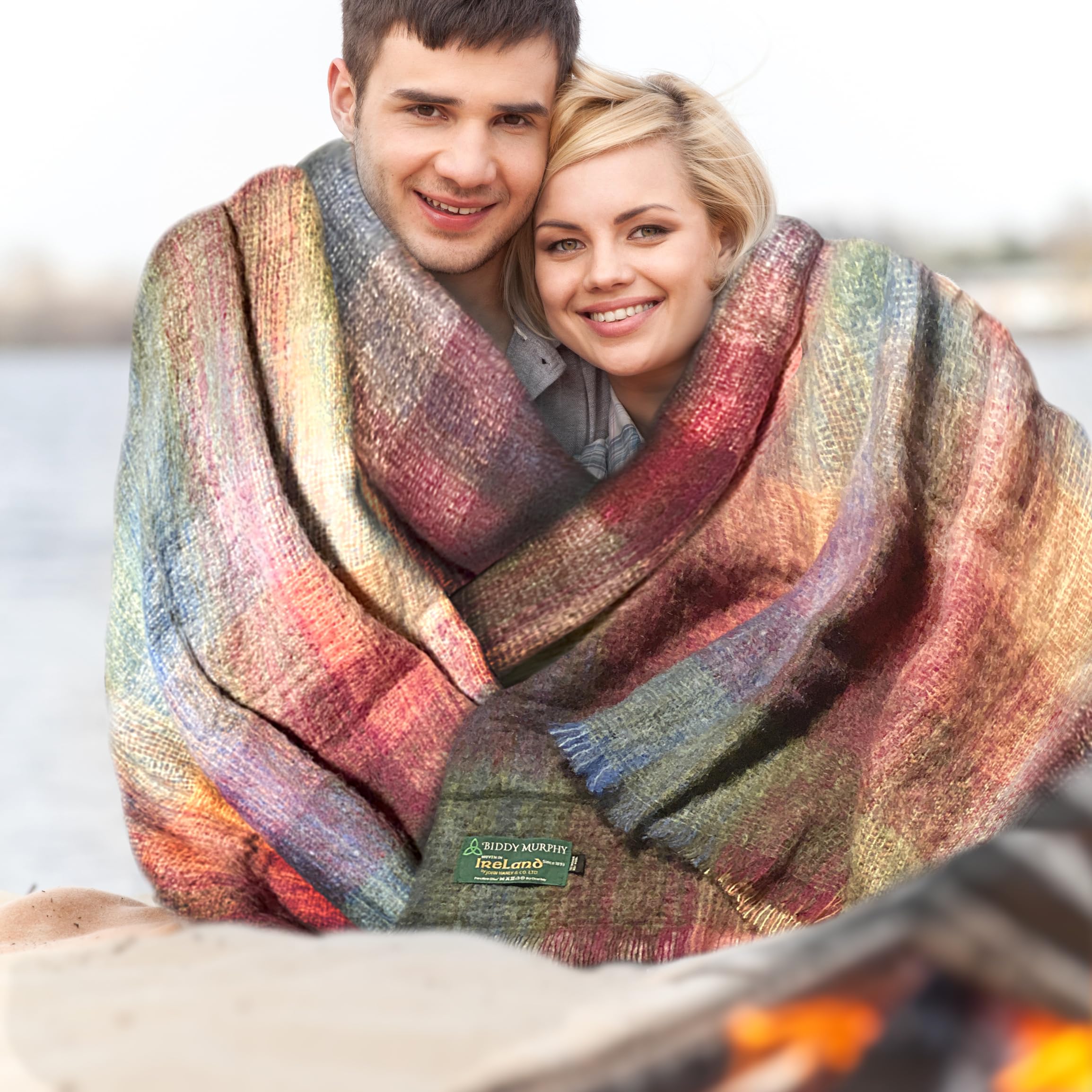 Irish Mohair Throw Blanket - Watercolour Monet Tartan Plaid, 70% Mohair Wool Blend (54" x 72")