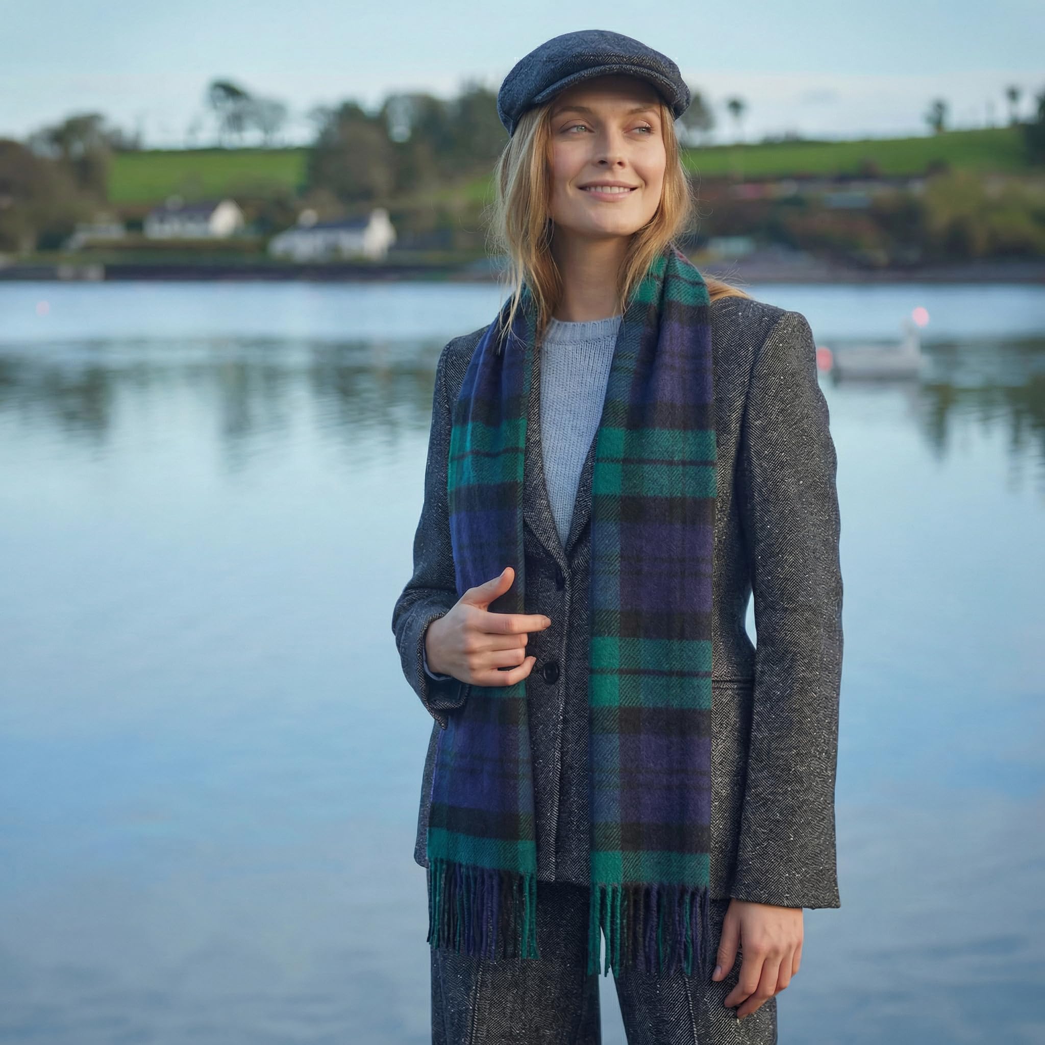 100% Irish Wool Scarf - Blackwatch Tartan Plaid, 12" x 71", Made in Ireland