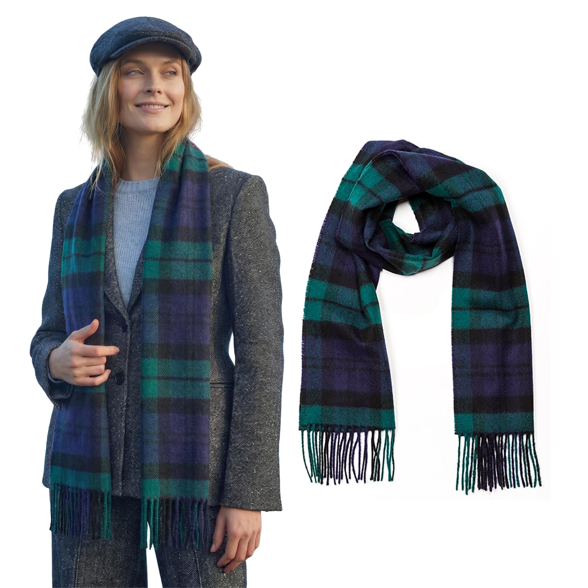 100% Irish Wool Scarf - Blackwatch Tartan Plaid, 12" x 71", Made in Ireland