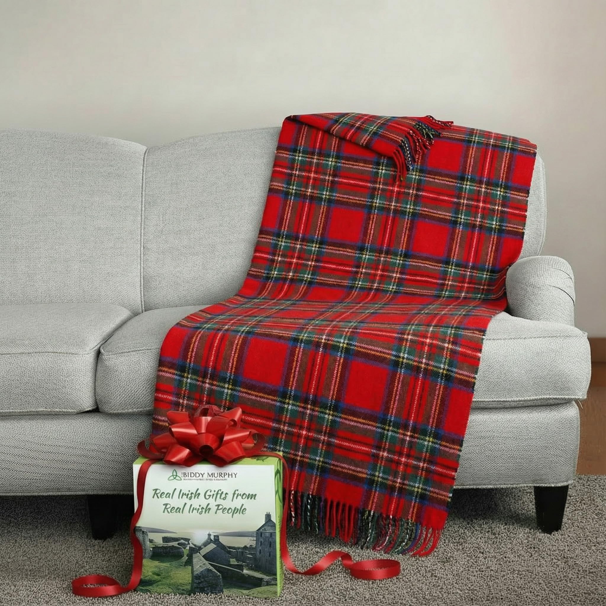 100% Irish Wool Tartan Throw Blanket - Royal Stewart Red Plaid (54" x 71")