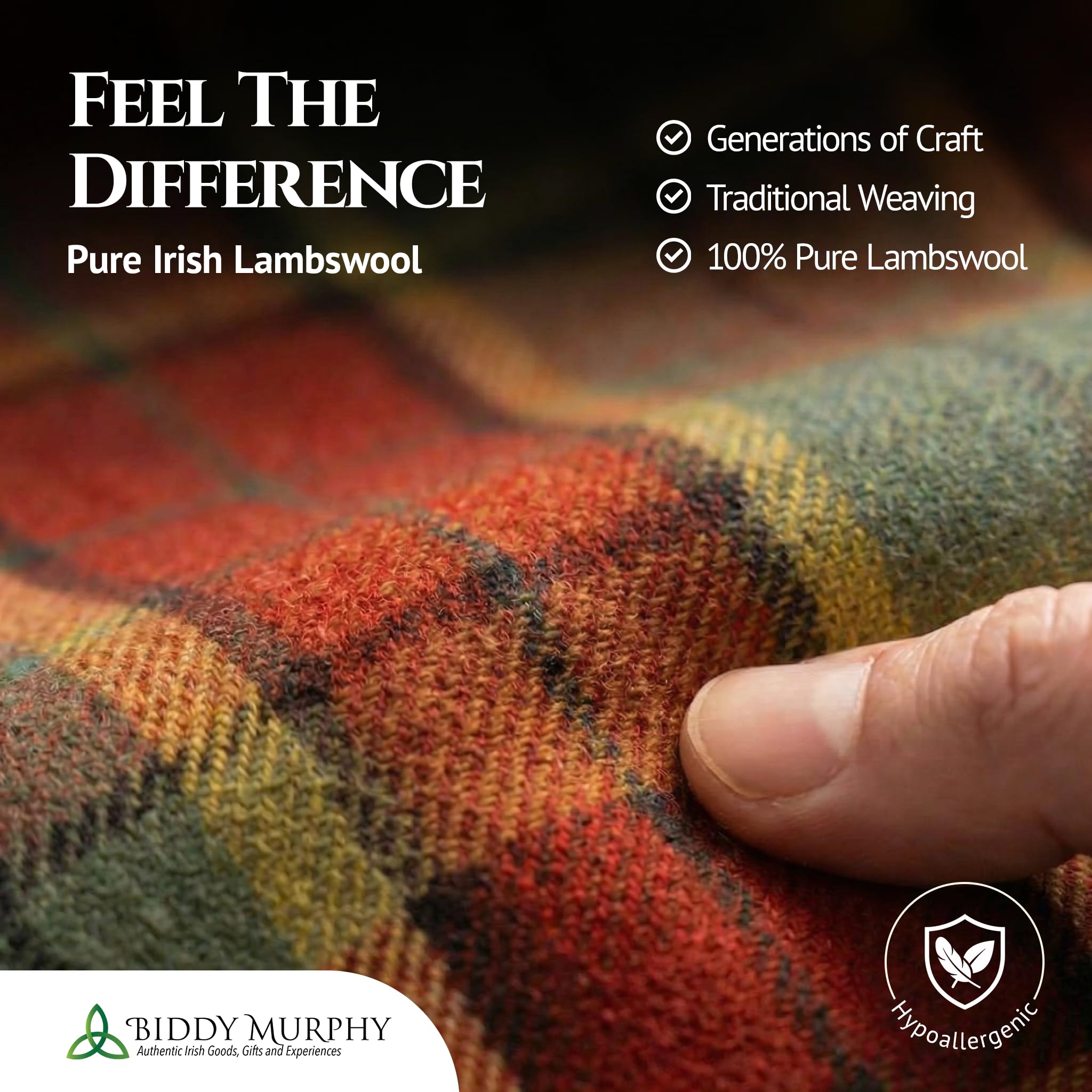 100% Irish Wool Scarf - Autumnal Earth Tone Tartan Plaid, 12" x 60", Made in Ireland