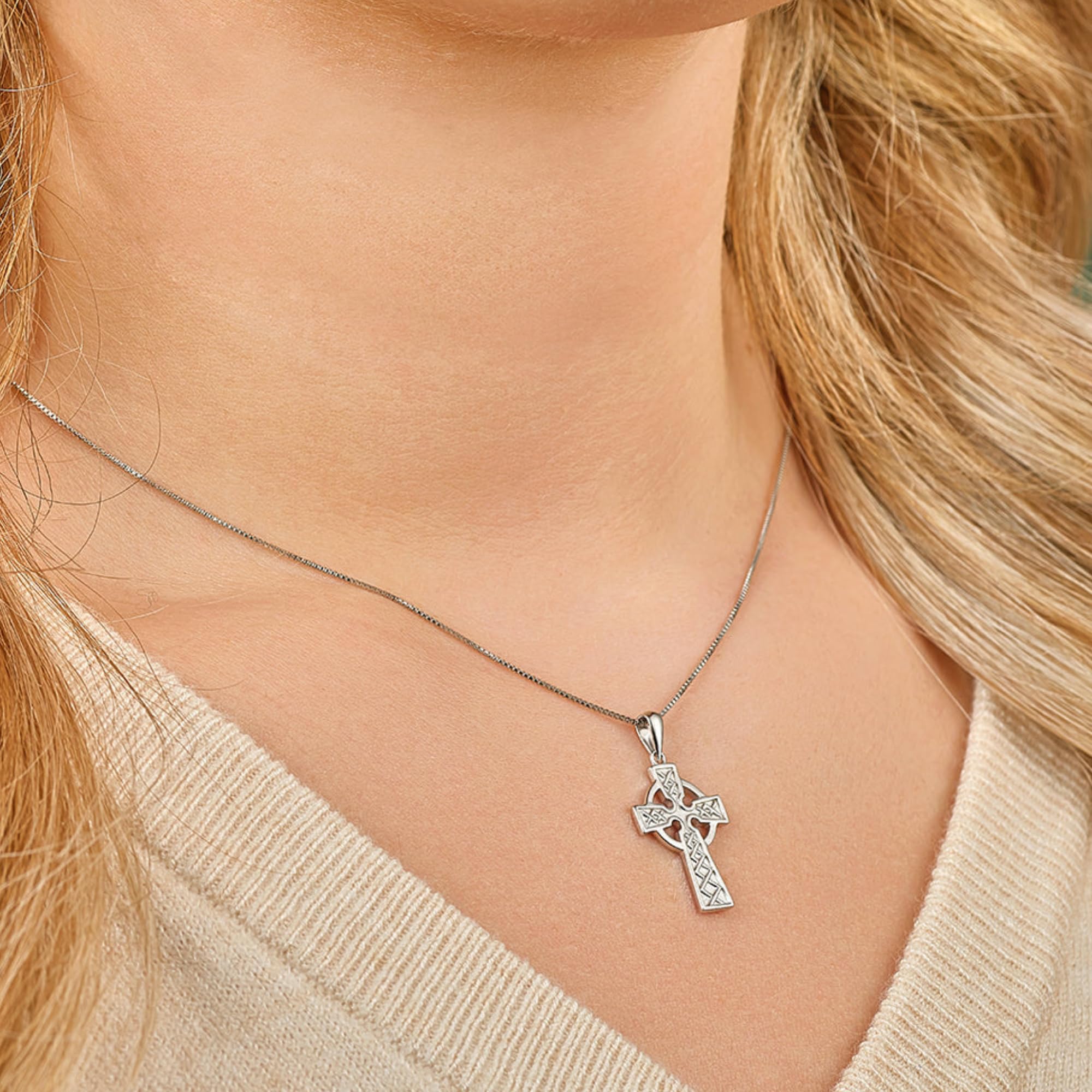 Irish Men's Silver Celtic Cross Necklace