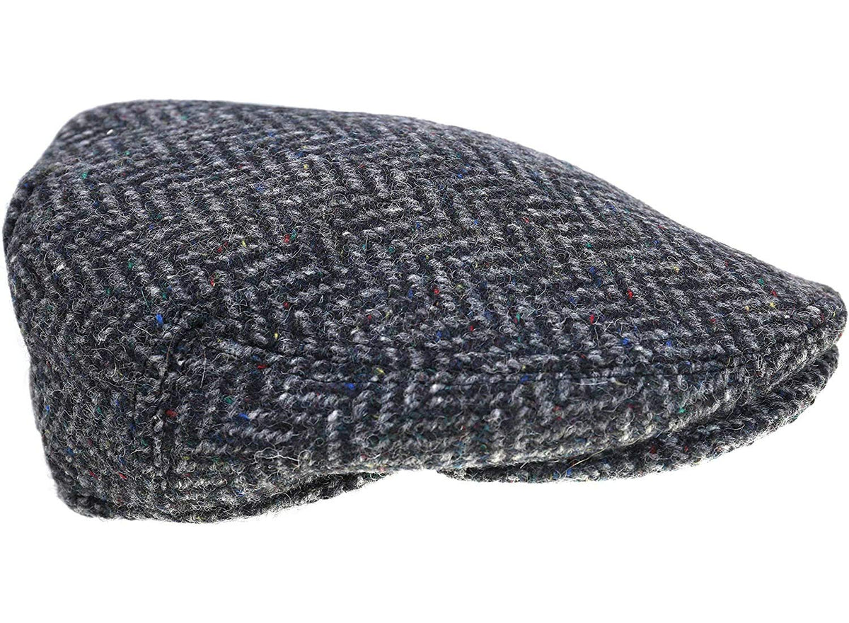 Irish Donegal Tweed Flat Cap - Charcoal Herringbone, 100% Wool Hat With ...