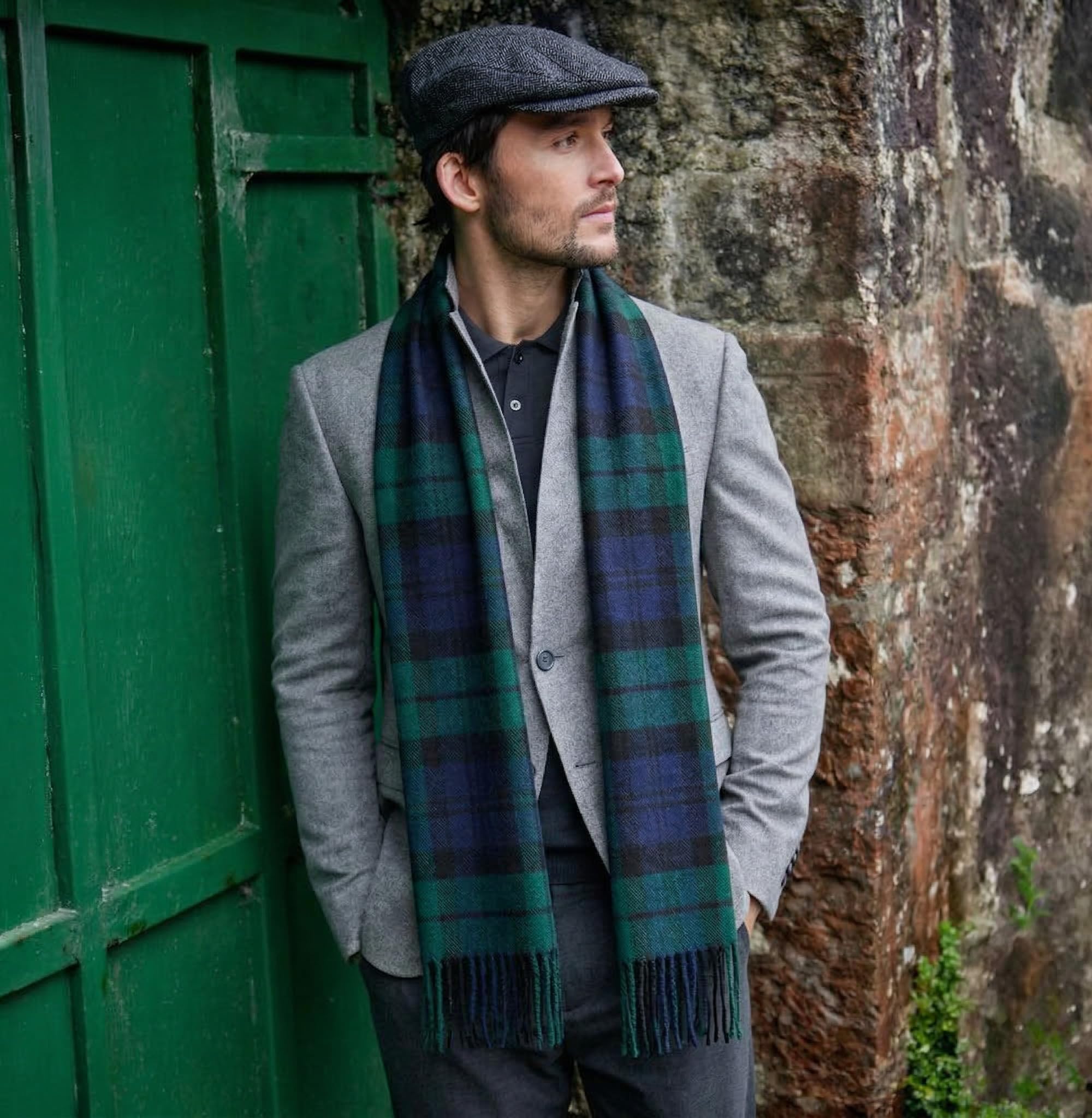 100% Brushed Merino Wool Scarf - Blackwatch Tartan Plaid, 12" x 71", Made in Ireland