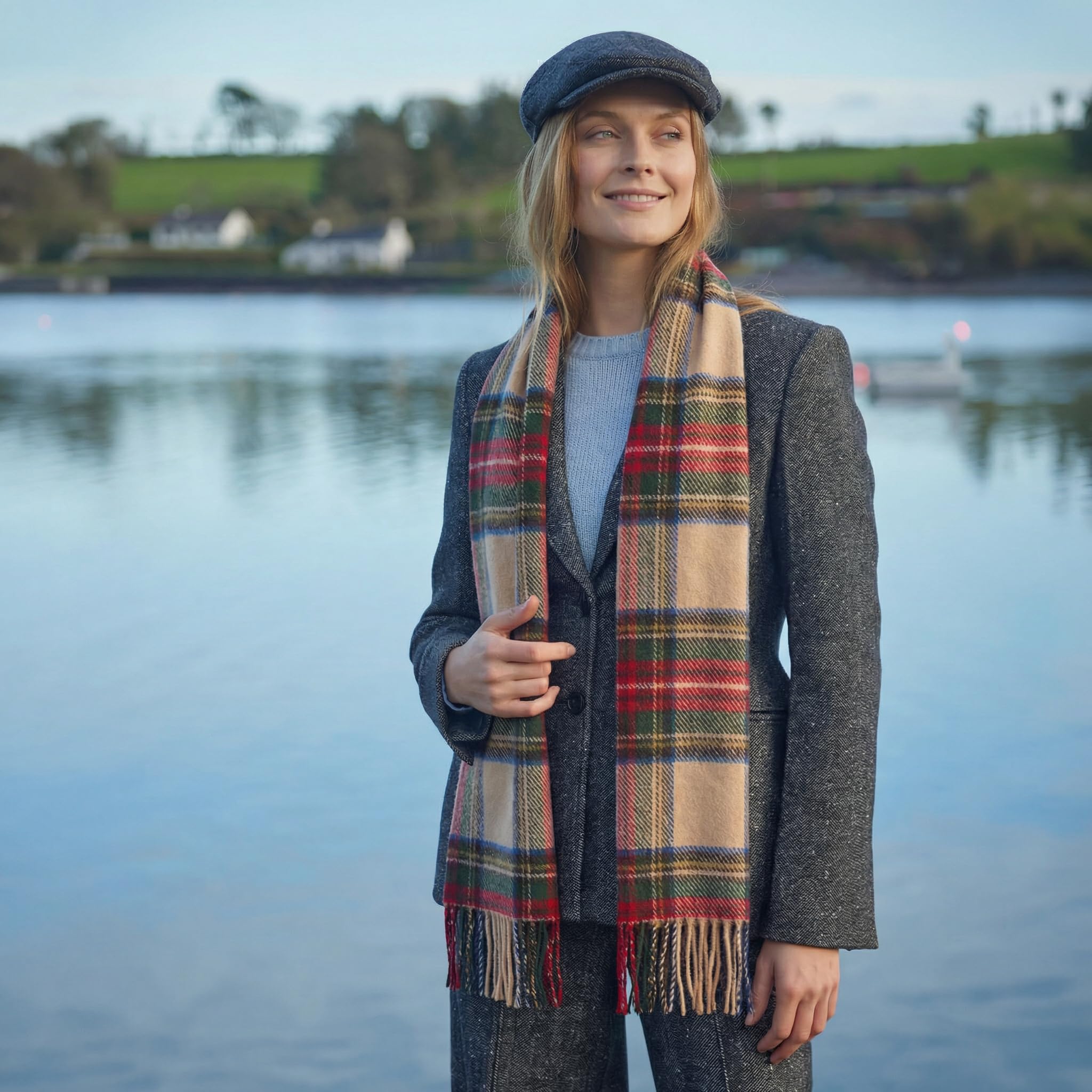 100% Irish Wool Scarf -  Dress Stewart Tartan Plaid, 12" x 71", Made in Ireland