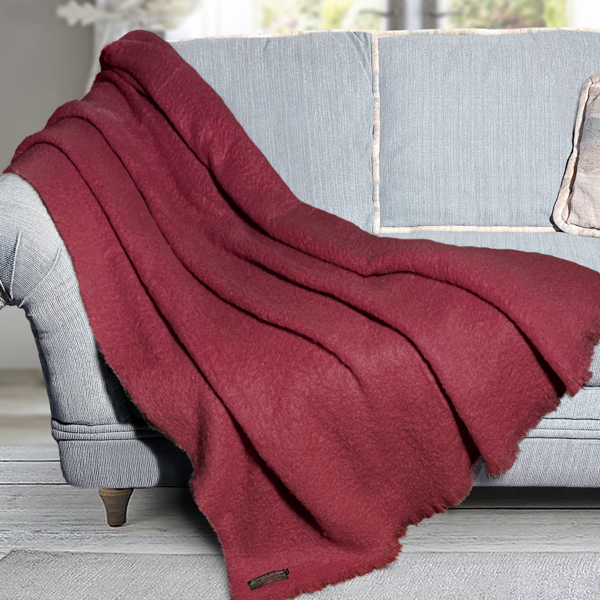 Irish Mohair Throw Blanket - Solid Red, 70% Mohair Wool Blend (54" x 72")