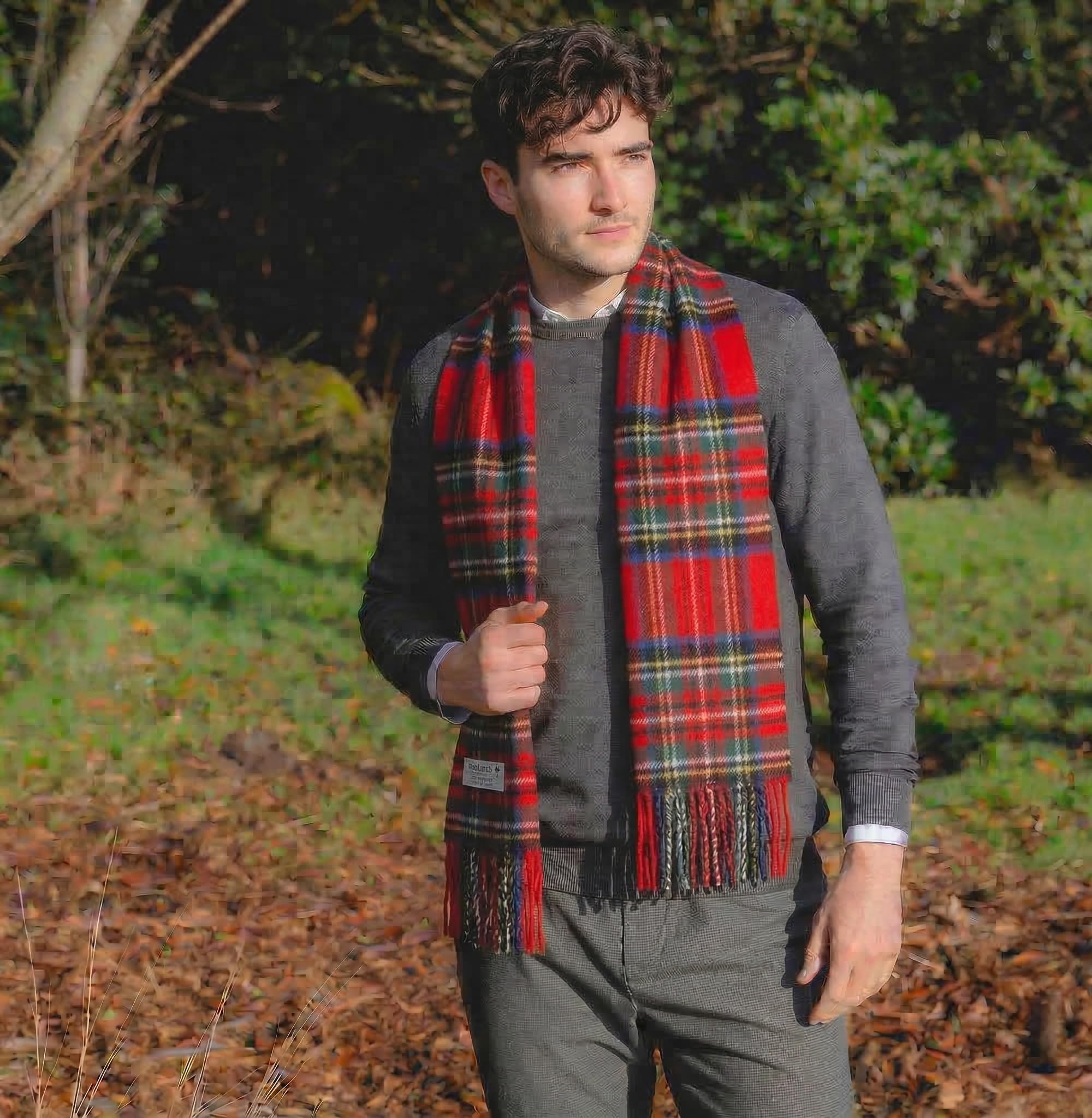 100% Irish Wool Scarf - Red Royal Stewart Tartan Plaid, 12" x 60", Made in Ireland