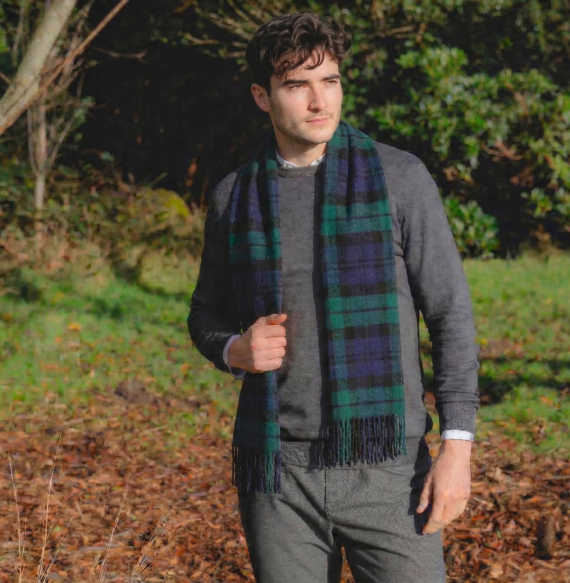 100% Irish Wool Scarf - Blackwatch Tartan Plaid, 12" x 60", Made in Ireland