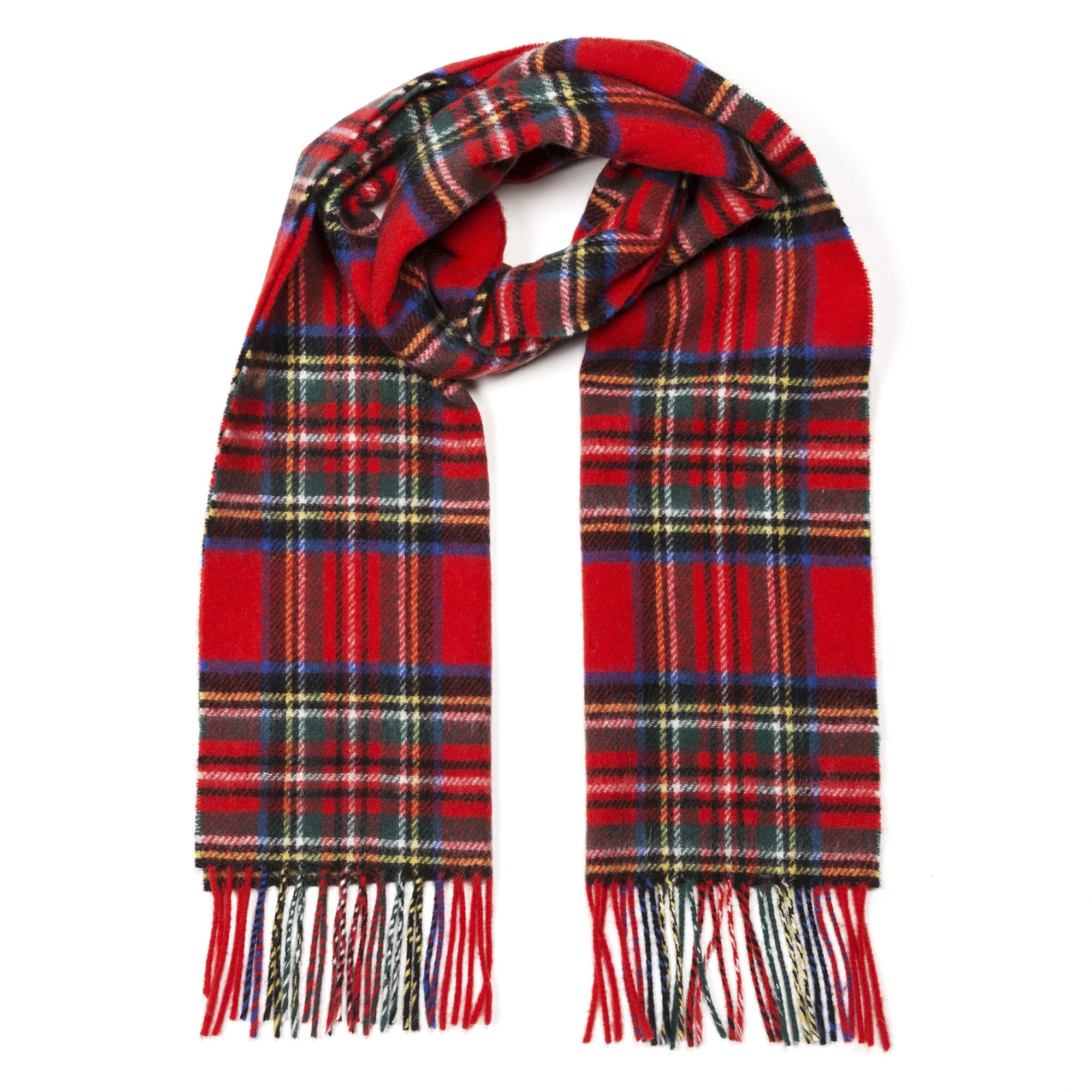 100% Brushed Merino Wool Scarf - Royal Stewart Red Tartan Plaid, 12" x 71", Made in Ireland