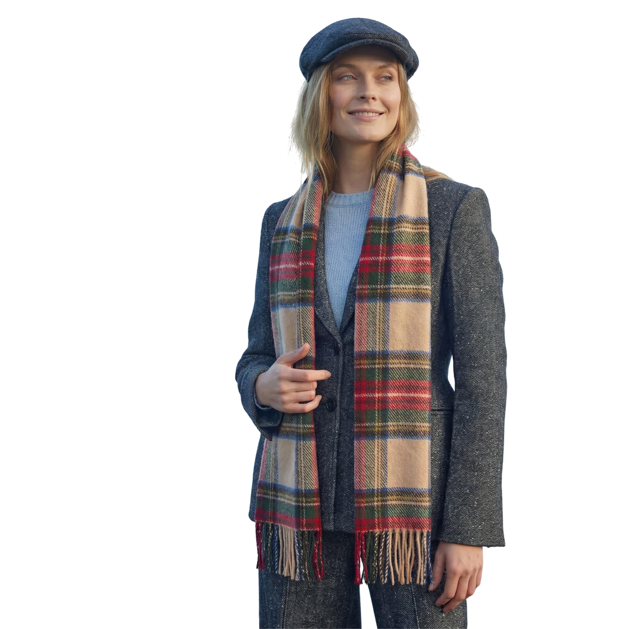 100% Irish Wool Scarf -  Dress Stewart Tartan Plaid, 12" x 71", Made in Ireland