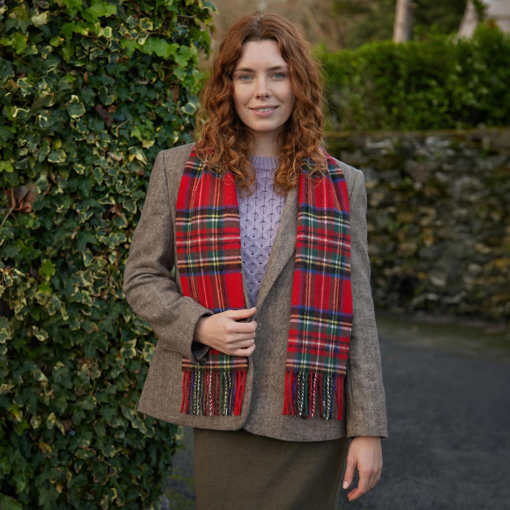 100% Irish Wool Scarf - Red Royal Stewart Tartan Plaid, 12" x 60", Made in Ireland