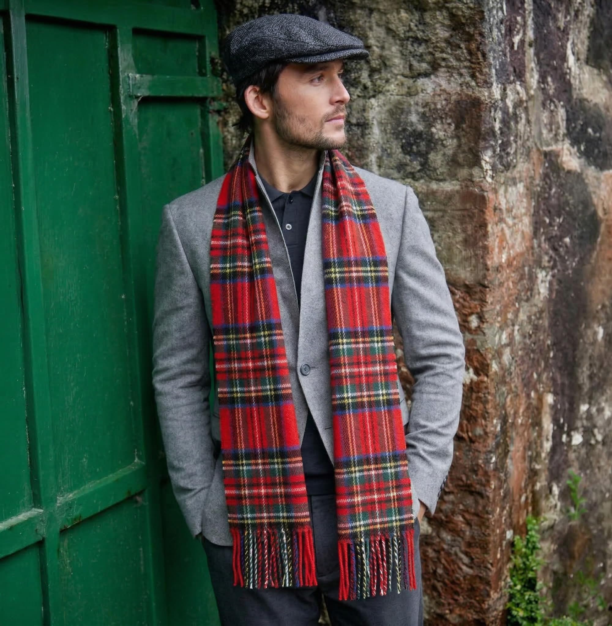 100% Brushed Merino Wool Scarf - Royal Stewart Red Tartan Plaid, 12" x 71", Made in Ireland