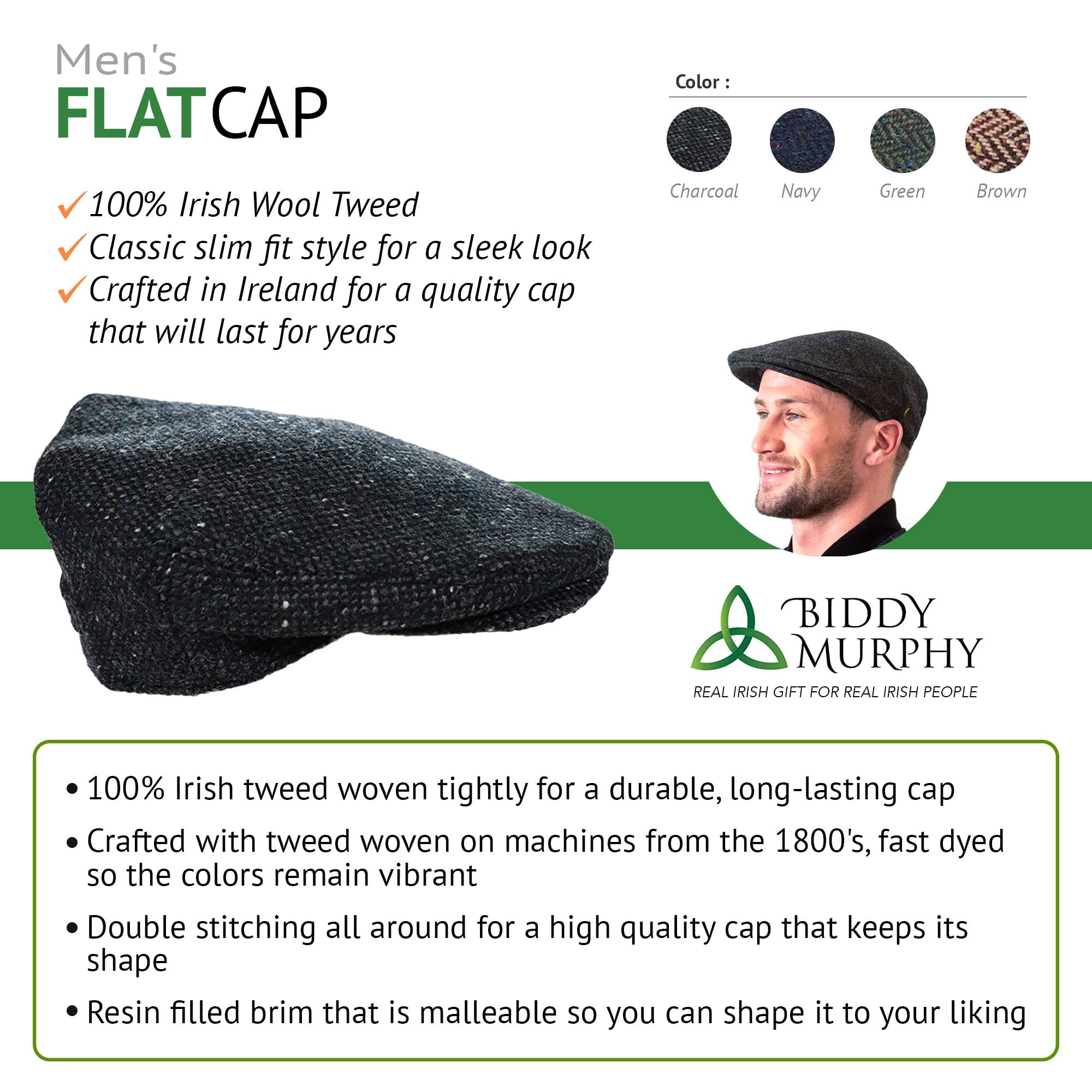 Irish 100% Wool Flat Cap with Tuck Away Ear Flaps - Brown