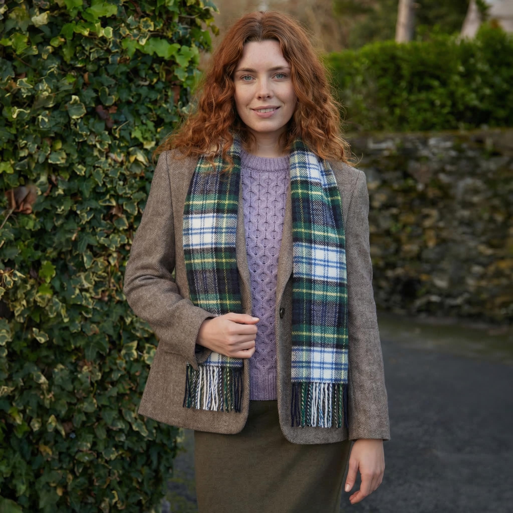 100% Irish Wool Scarf - Dress Gordon Tartan Plaid, 12" x 60", Made in Ireland