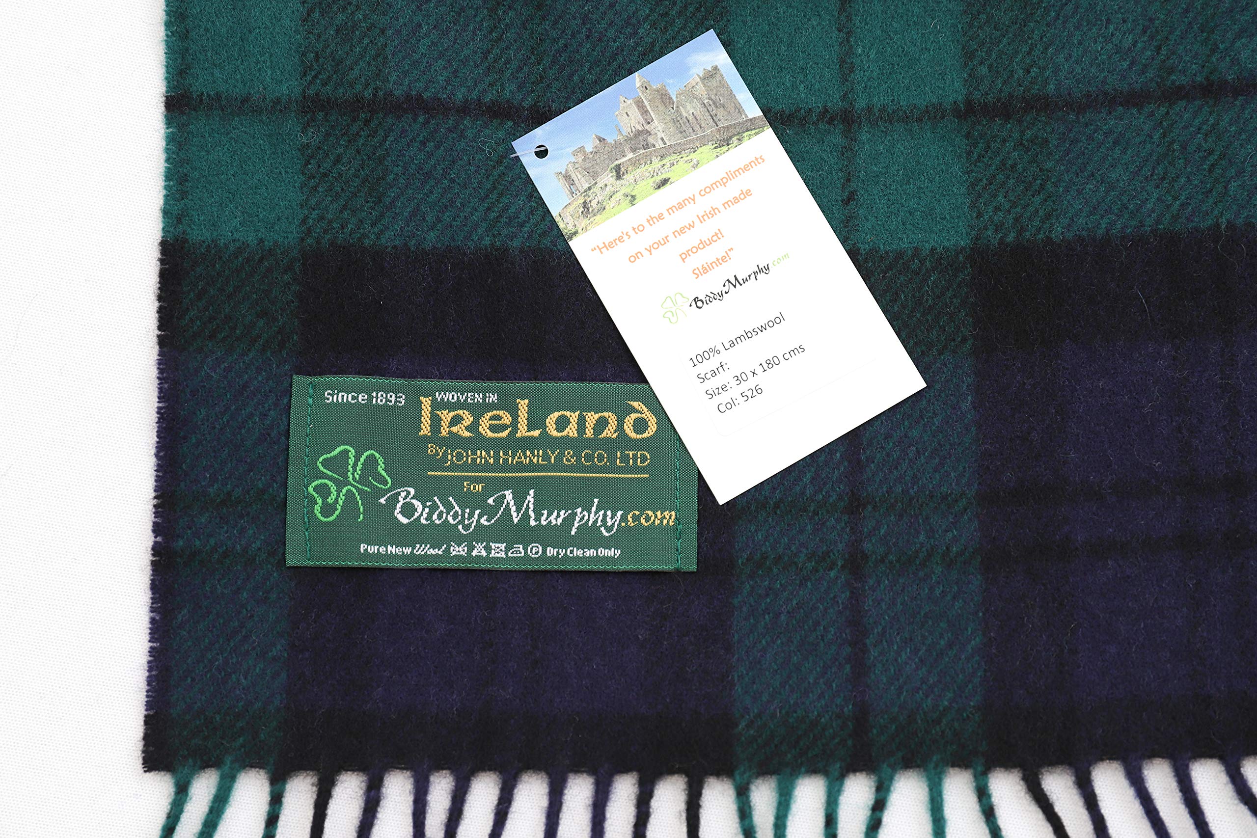 100% Irish Wool Scarf - Blackwatch Tartan Plaid, 12" x 71", Made in Ireland