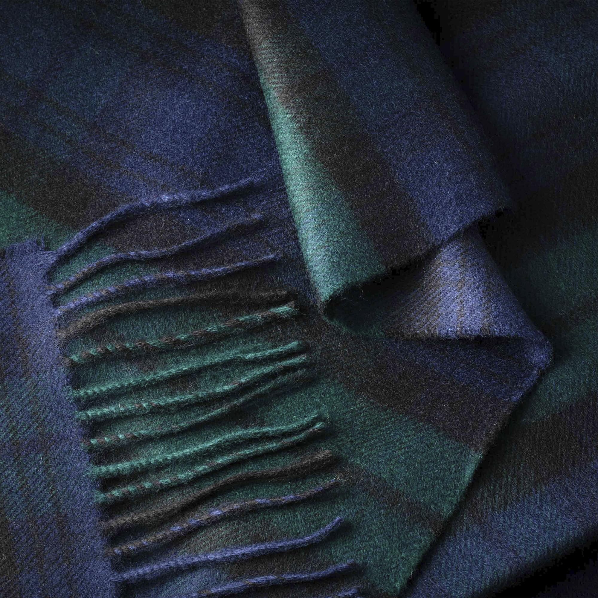 100% Brushed Merino Wool Scarf - Blackwatch Tartan Plaid, 12" x 71", Made in Ireland