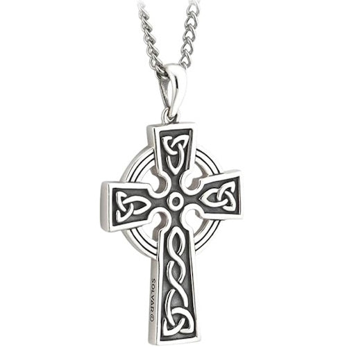 925 Sterling Silver Celtic Cross Necklace for Men (24" Long Chain, 1-1/4" x 5/6" Crucifix Pendant) - Traditional Irish Jewelry