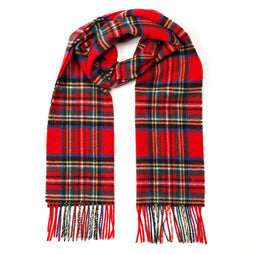 100% Brushed Merino Wool Scarf - Royal Stewart Red Tartan Plaid, 12" x 71", Made in Ireland