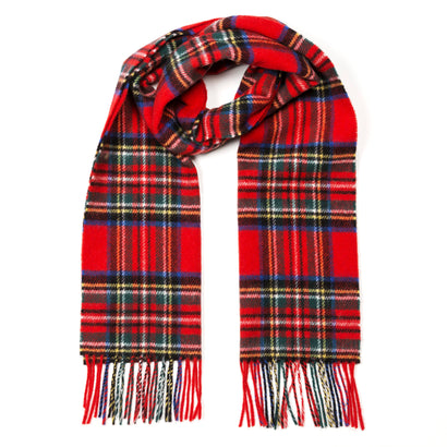 100% Brushed Merino Wool Scarf - Royal Stewart Red Tartan Plaid, 12" x 71", Made in Ireland