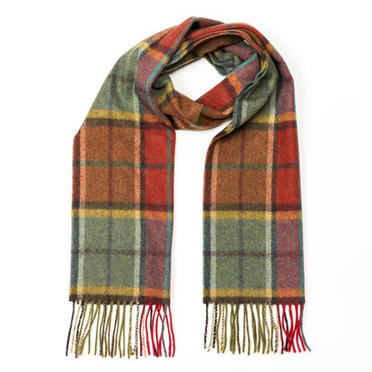 100% Irish Wool Scarf - Autumnal Earth Tone Tartan Plaid, 12" x 60", Made in Ireland