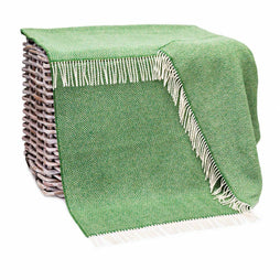 54" x 71" Merino Cashmere Wool Blend Throw Blanket (Green & Cream) 95% | 5% Ultra Soft Herringbone Pattern