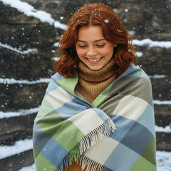 100% Irish Wool Plaid Throw Blanket, Made in Ireland, 54