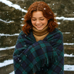 100% Irish Wool Plaid Throw Blanket, Made in Ireland, 54
