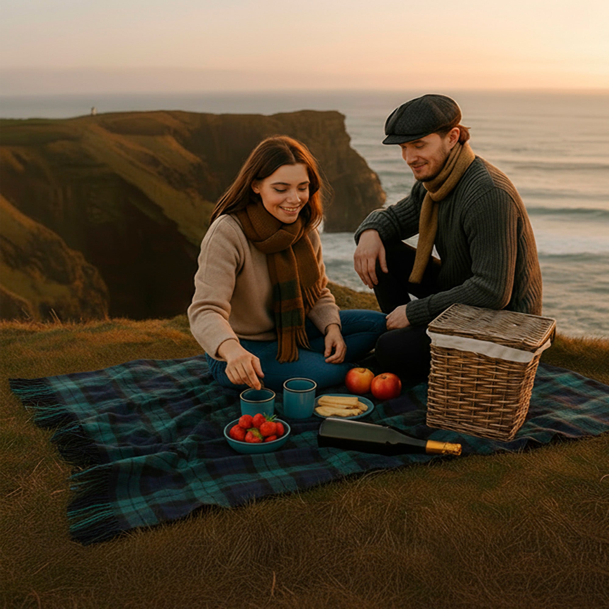 100% Irish Wool Tartan Throw Blanket - Blackwatch Plaid, 54" x 71"