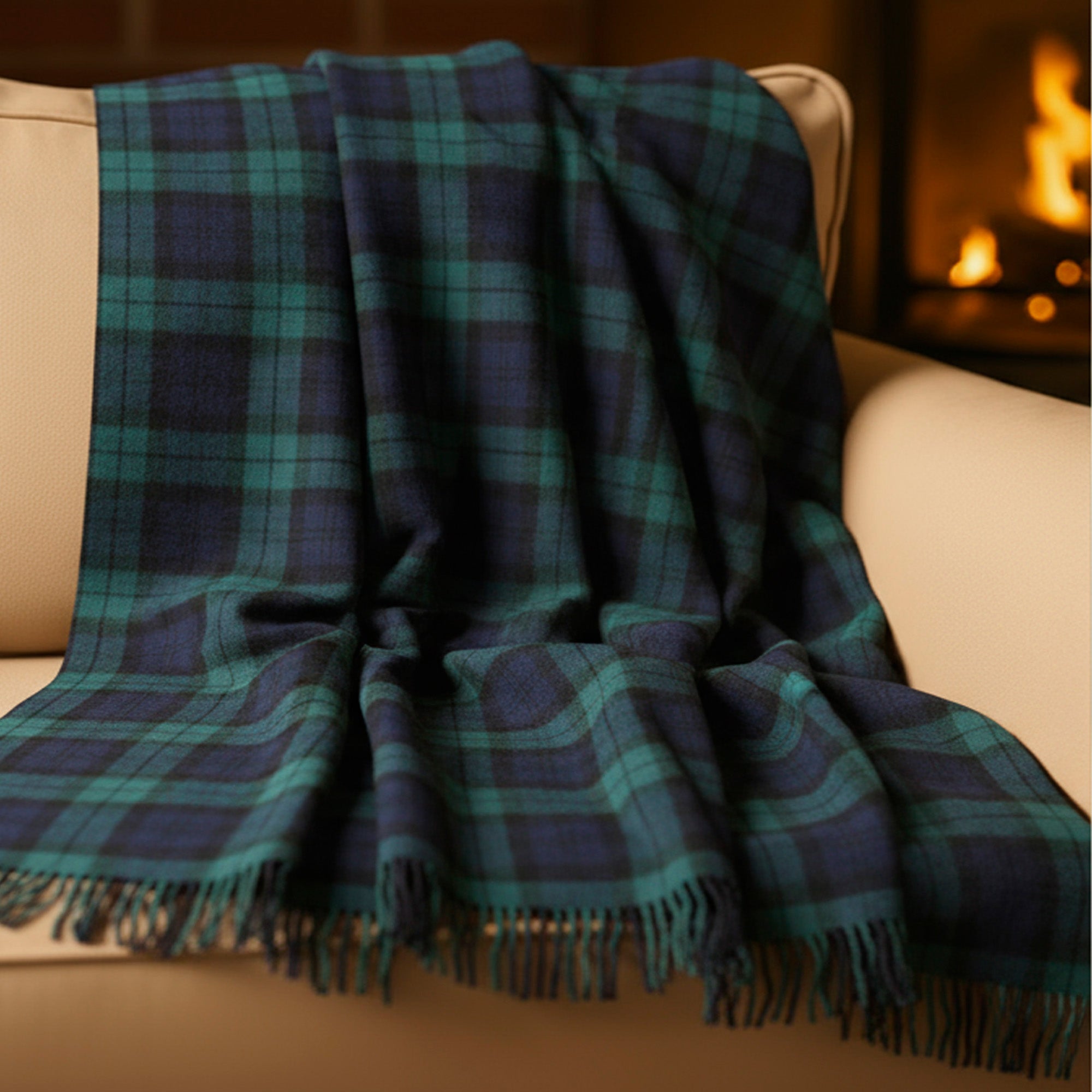 100% Irish Wool Tartan Throw Blanket - Blackwatch Plaid, 54" x 71"