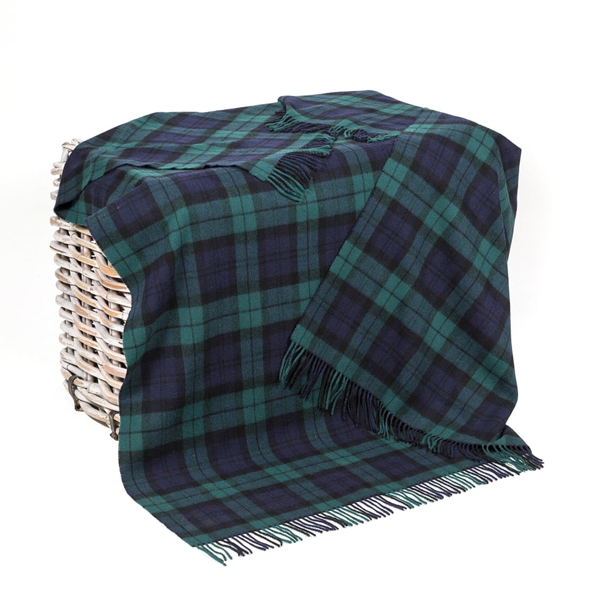 100% Irish Wool Tartan Throw Blanket - Blackwatch Plaid, 54" x 71"