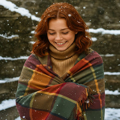100% Irish Wool Plaid Throw Blanket, Made in Ireland, 54