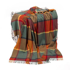 100% Irish Wool Plaid Throw Blanket, Made in Ireland, 54