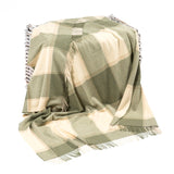 100% Irish Wool Tartan Throw Blanket - Cream & Green Plaid, 54