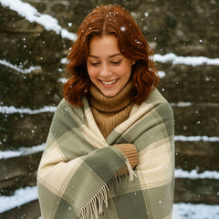 100% Irish Wool Plaid Throw Blanket, Made in Ireland, 54
