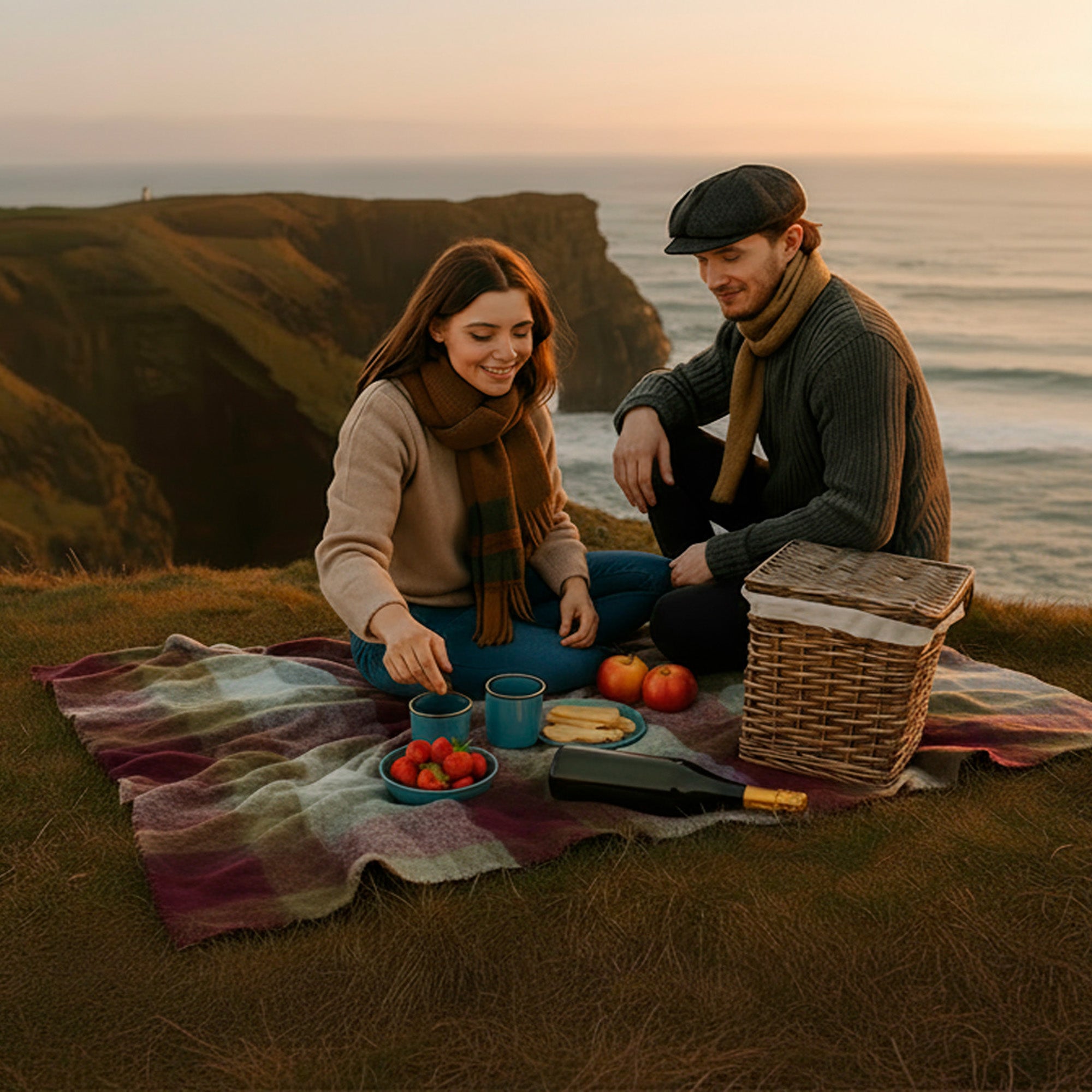 Irish Mohair Throw Blanket – Watercolour Monet Tartan Plaid, 70% Mohair Wool Blend (54" x 72"), Made in Ireland