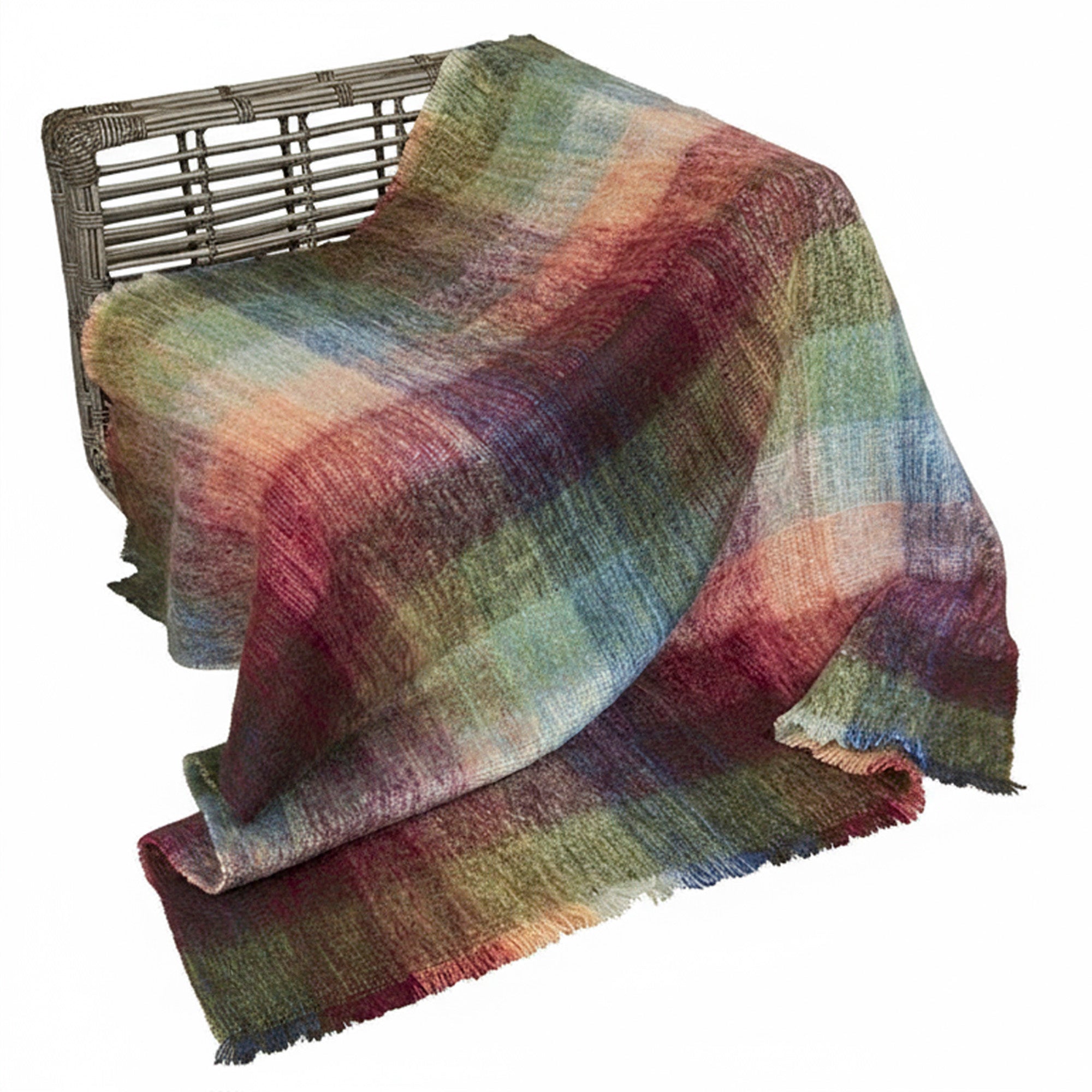 Irish Mohair Throw Blanket – Watercolour Monet Tartan Plaid, 70% Mohair Wool Blend (54" x 72"), Made in Ireland