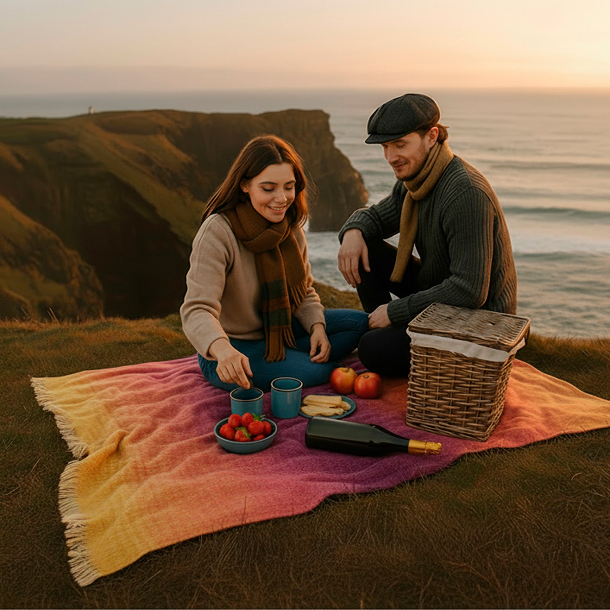 Irish Mohair Throw Blanket – Pink/Yellow/Purple Tartan Plaid, 70% Mohair Wool Blend (54" x 72"), Made in Ireland