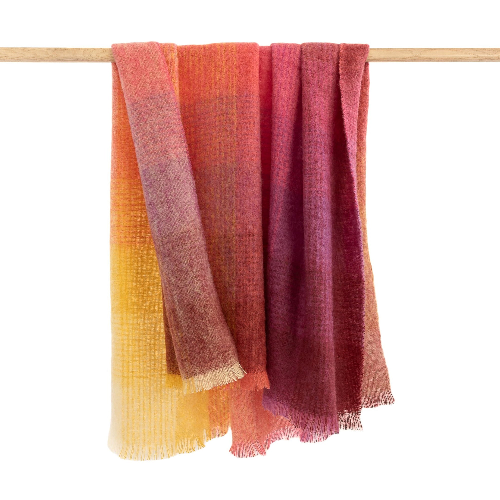 Irish Mohair Throw Blanket – Pink/Yellow/Purple Tartan Plaid, 70% Mohair Wool Blend (54" x 72"), Made in Ireland