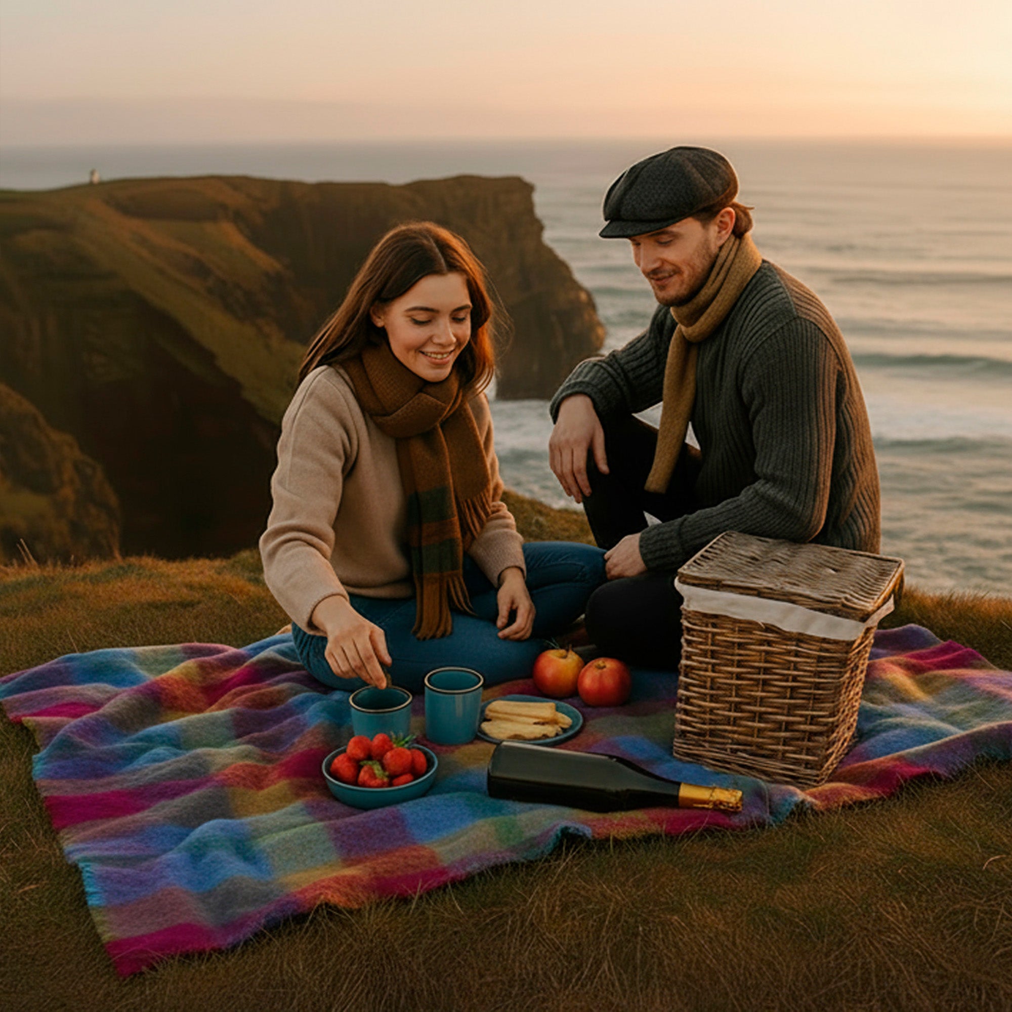 Irish Mohair Throw Blanket – Pink/Mustard/Purple/Aqua Tartan Plaid, 70% Mohair Wool Blend (54" x 72"), Made in Ireland