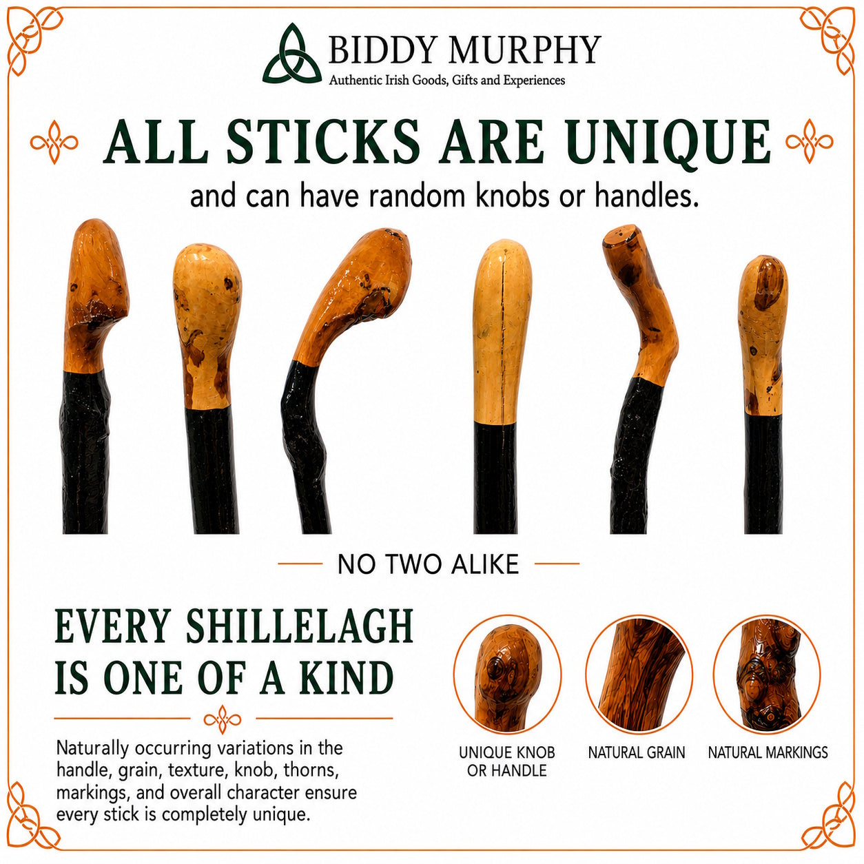 Shillelagh Walking Stick with Box, Handcrafted in Ireland Blackthorn Wood Cane, Black Lacquered Finish