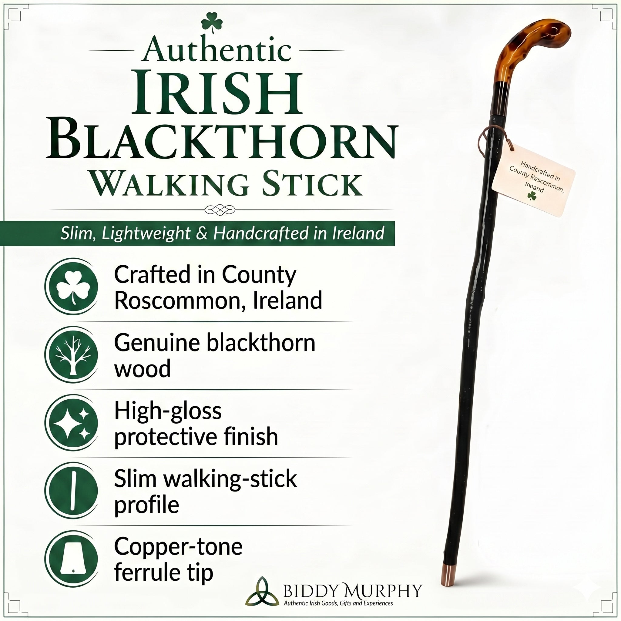 Shillelagh Walking Stick with Box, Made in Ireland Blackthorn Wood