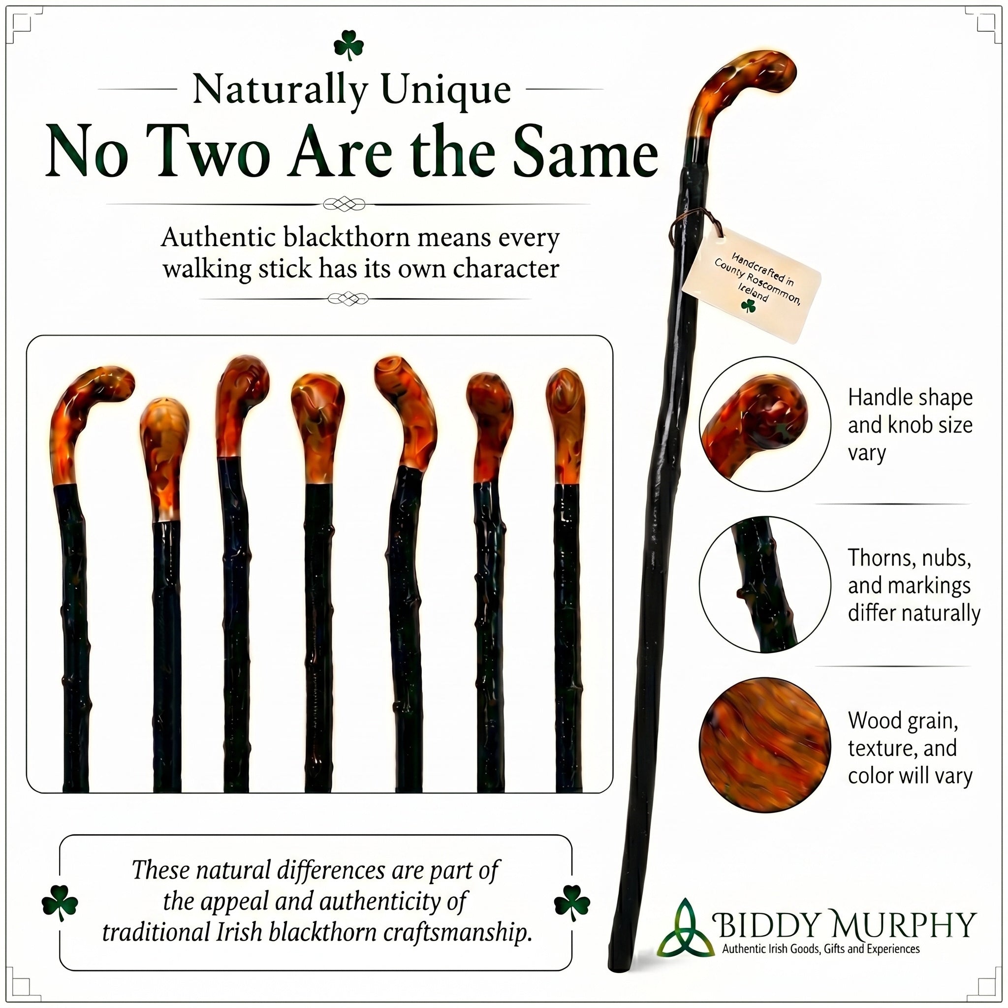 Imported Shillelagh Wooden 36" Irish Walking Stick - Handcrafted 100% Blackthorn Wood Cane (Black High Gloss Lacquered)
